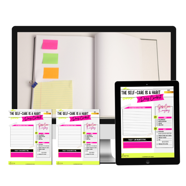 Digital self-care guide pages on a desktop and tablet