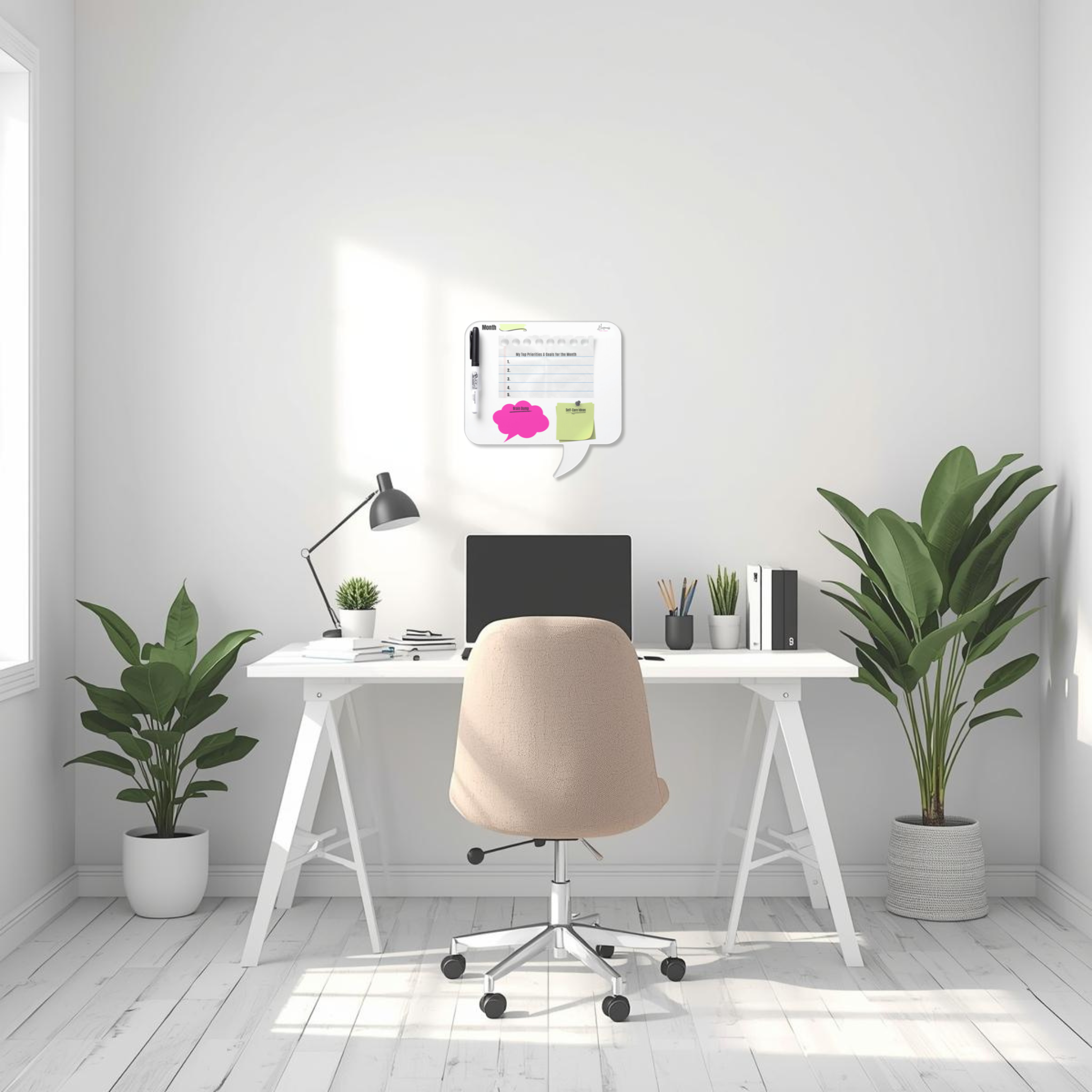 The Self-Care Budget Planner on a desk with a keyboard, pen, and glasses