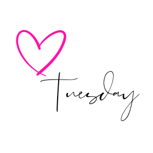 Tuesday written in signature handwriting with a pink heart